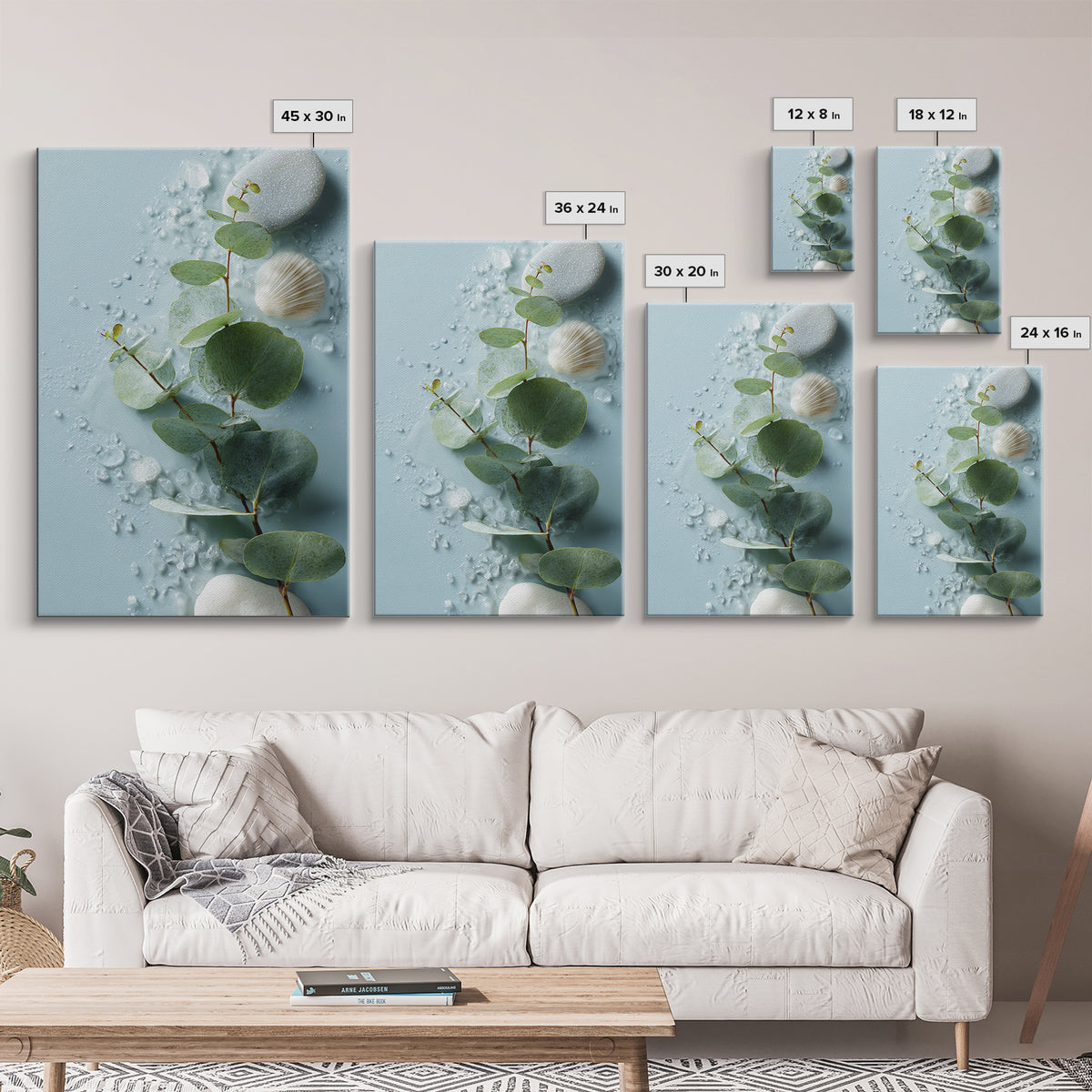 Spa Eucalyptus Branch Canvas Print, Bathroom Art, Contemporary Art, Bathroom Decor, Spa, Framed Wall Art, Dog Portrait, BAT-2x3-58