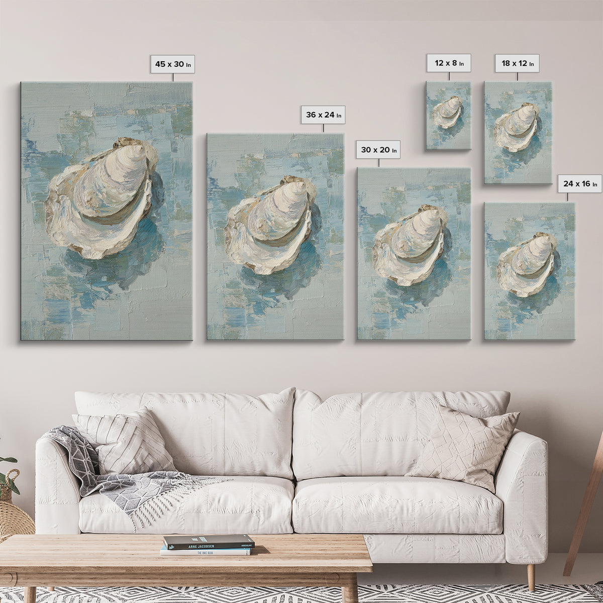 Oyster Shell Study Framed Canvas Print, Bathroom Art, Wall Decor, Bathroom Decor, Fine Art, Spa, Contemporary Art, Wall Art, BAT-2x3-6