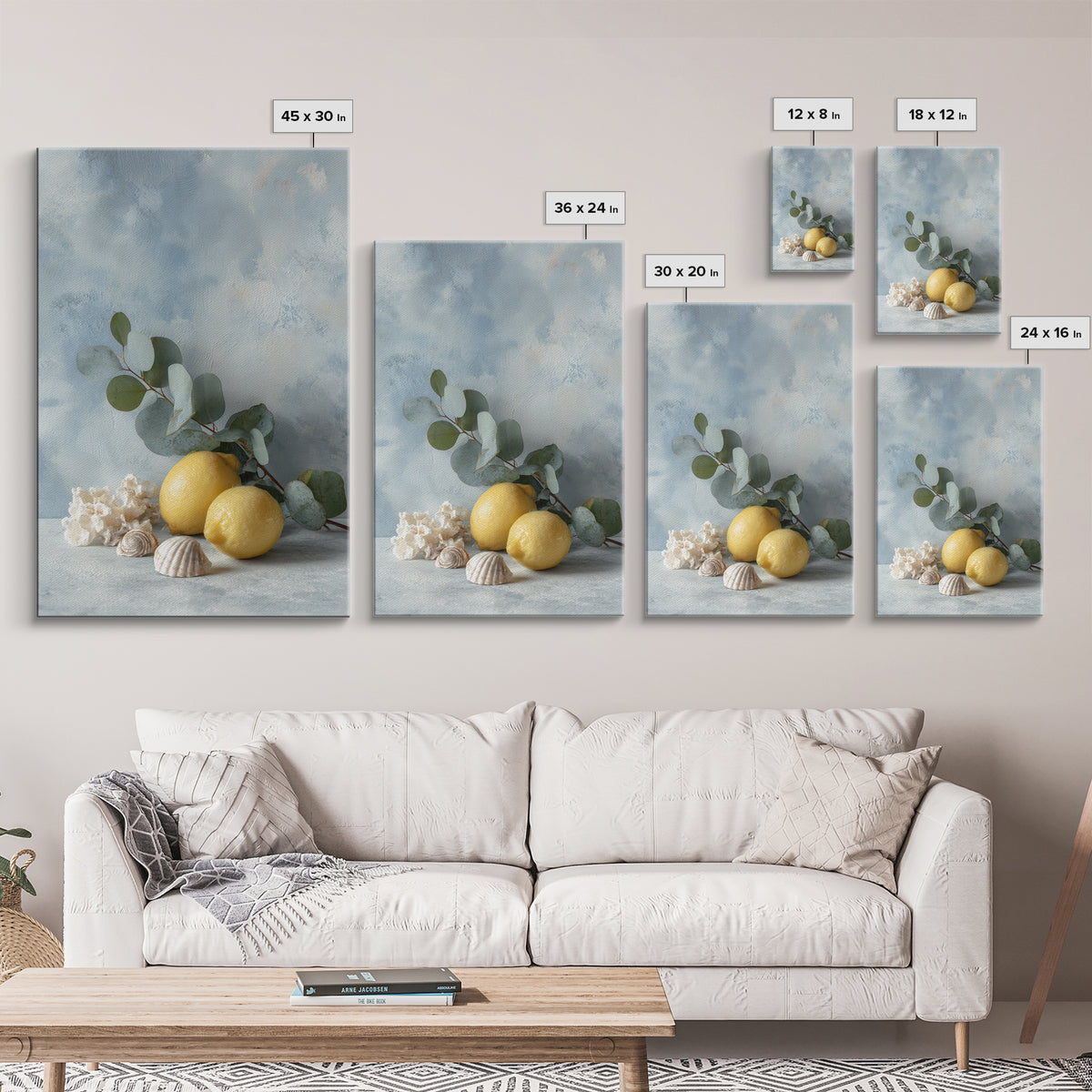 Lemon and Botanical Still Life Canvas Print, Bathroom Art, Wall Art, Bathroom Decor, Spa, Dog Portrait, Canvas Wall Art, BAT-2x3-62