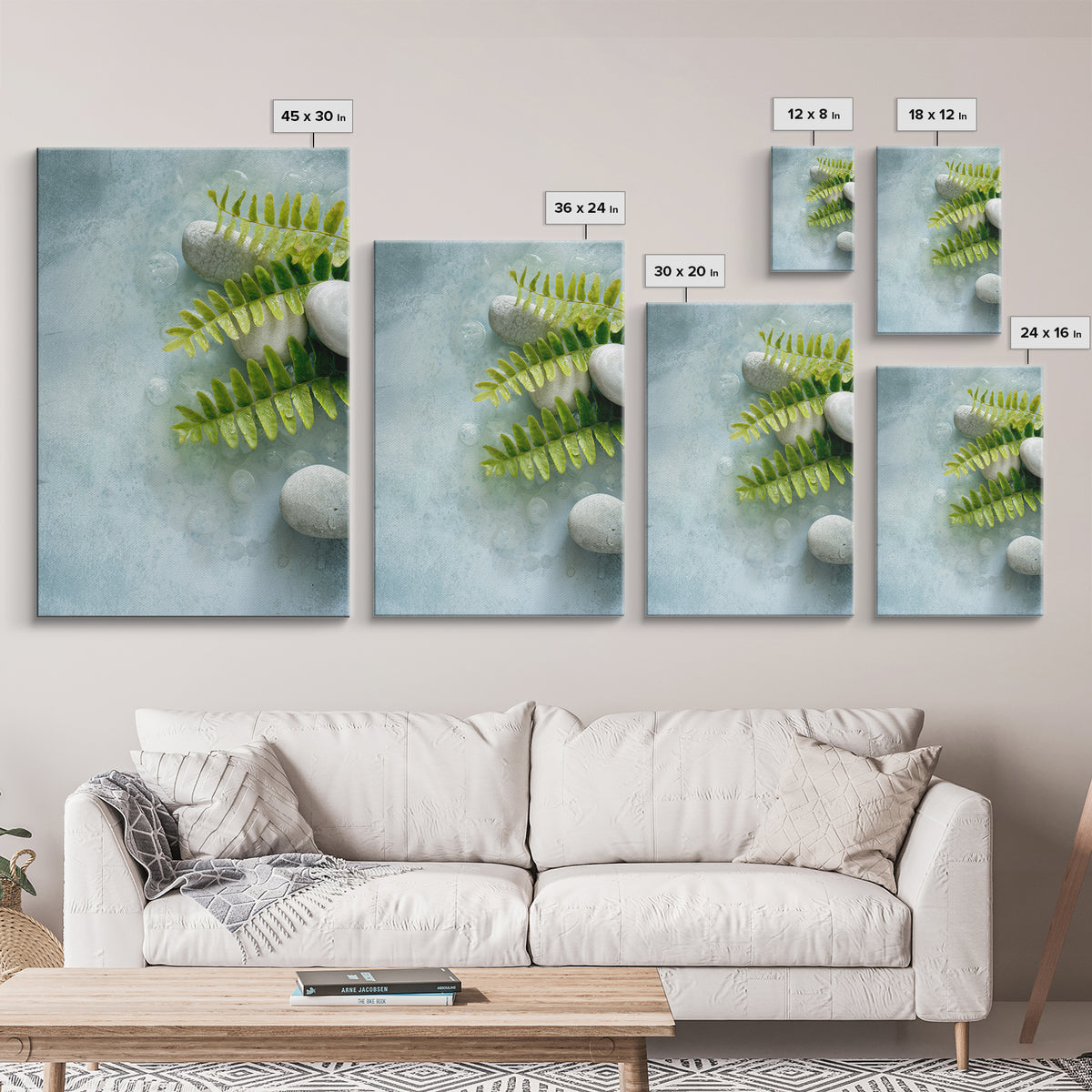 Green Fern Frond Closeup Canvas Print, Bathroom Art, Room Decor, Bathroom Decor, Oil Painting, Spa, Custom Pet Portrait, BAT-2x3-66