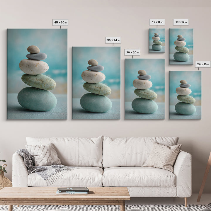 Monochrome Pebble Stack Framed Canvas Print, Bathroom Art, Digital Art, Bathroom Decor, Fine Art, Spa, Dopamine Decor, BAT-2x3-69