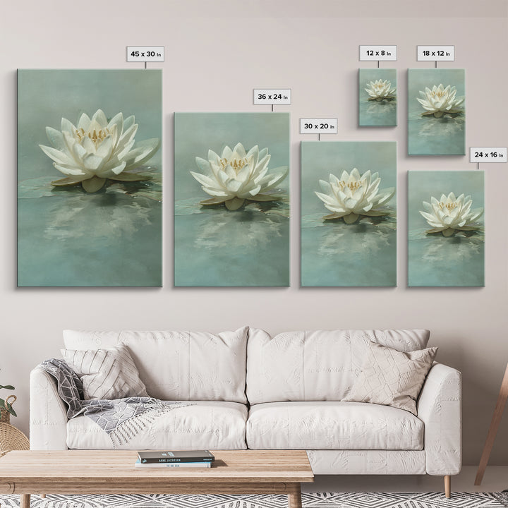 Lotus Flower Floating on Calm Water Framed Canvas Print, Bathroom Art, Digital Wall Art, Bathroom Decor, Fine Art, Spa, BAT-2x3-76