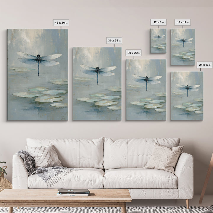 Delicate Dragonfly Above a Pond Surface Framed Canvas Print, Bathroom Art, Framed Wall Art, Bathroom Decor, Oil Painting, Spa, BAT-2x3-8