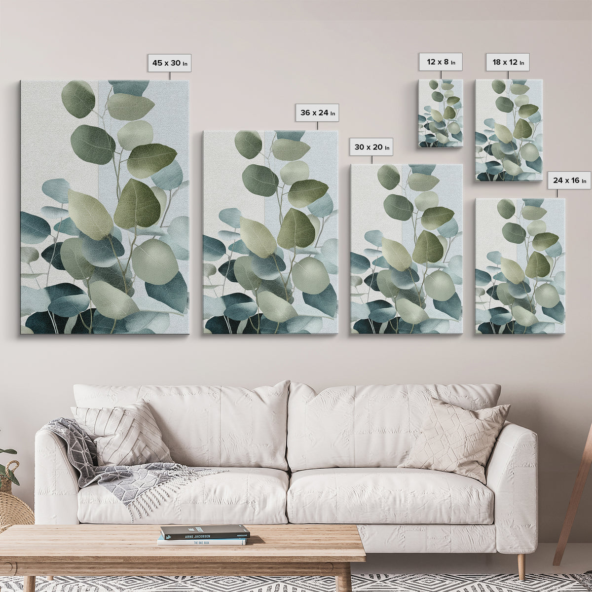 Spa Eucalyptus Branch Canvas Print, Bathroom Art, Contemporary Art, Bathroom Decor, Spa, Framed Wall Art, Dog Portrait, BAT-2x3-82