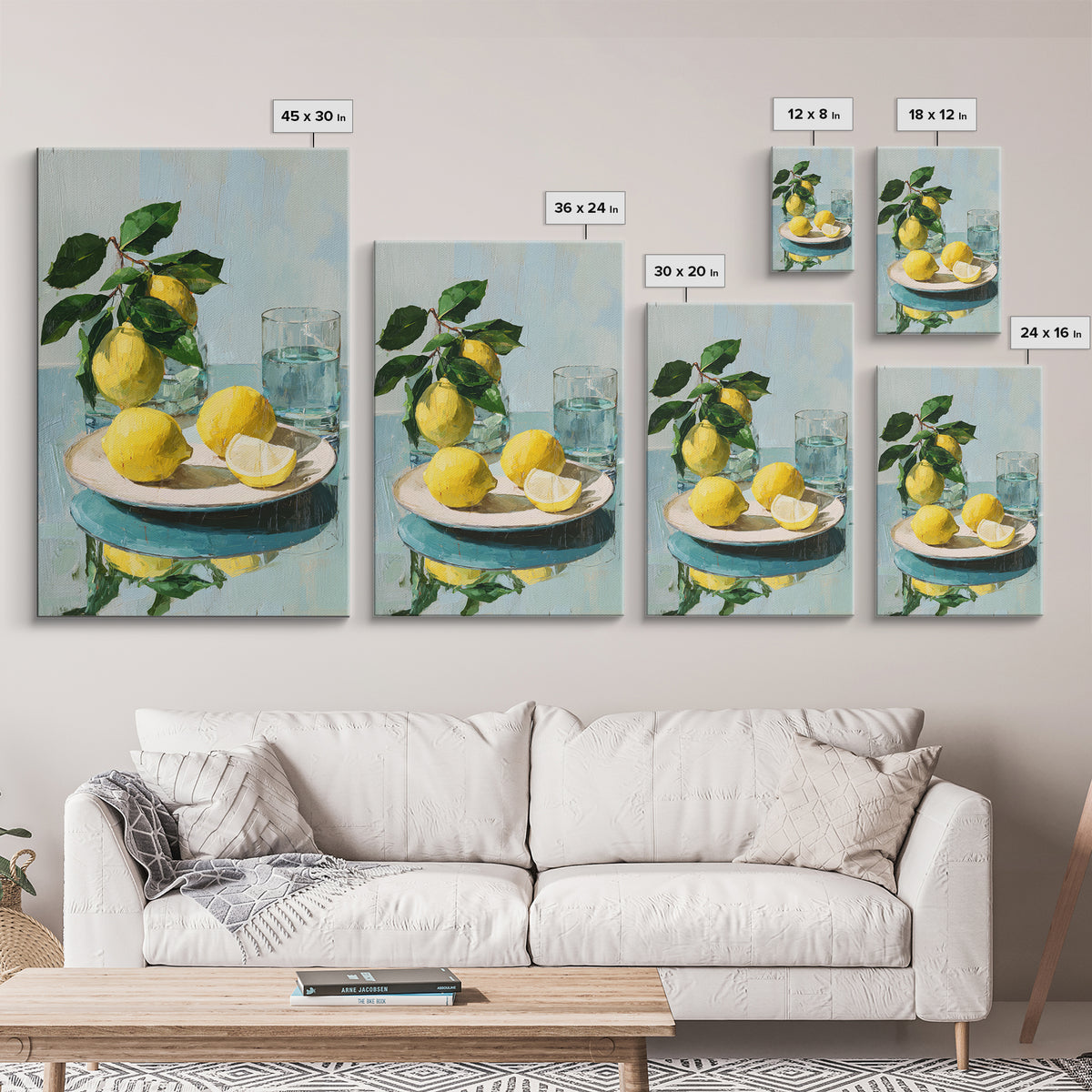 Lemon and Botanical Still Life Canvas Print, Bathroom Art, Wall Art, Bathroom Decor, Spa, Dog Portrait, Canvas Wall Art, BAT-2x3-86