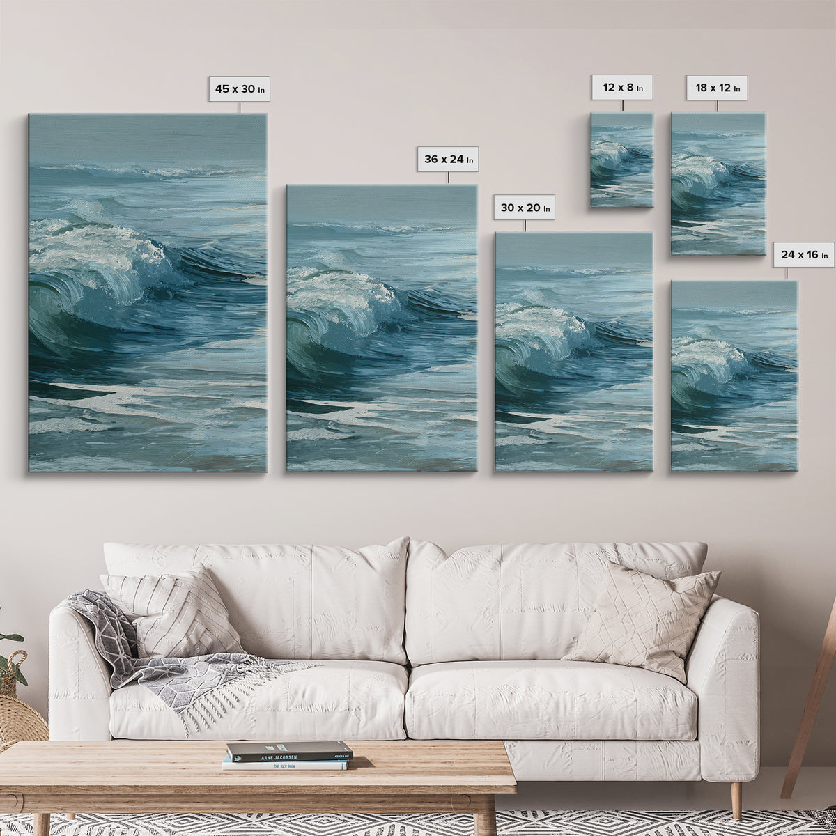Calming Blue Ocean Wave Study Canvas Print, Bathroom Art, Art Print, Bathroom Decor, Fine Art, Spa, Custom Pet Portrait, BAT-2x3-9