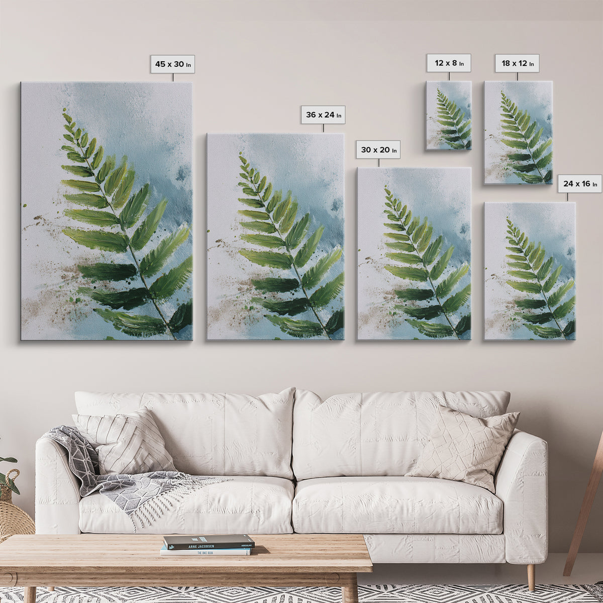 Green Fern Frond Closeup Framed Canvas Print, Bathroom Art, Home Decor, Bathroom Decor, Fine Art, Spa, Canvas Wall Art, BAT-2x3-90