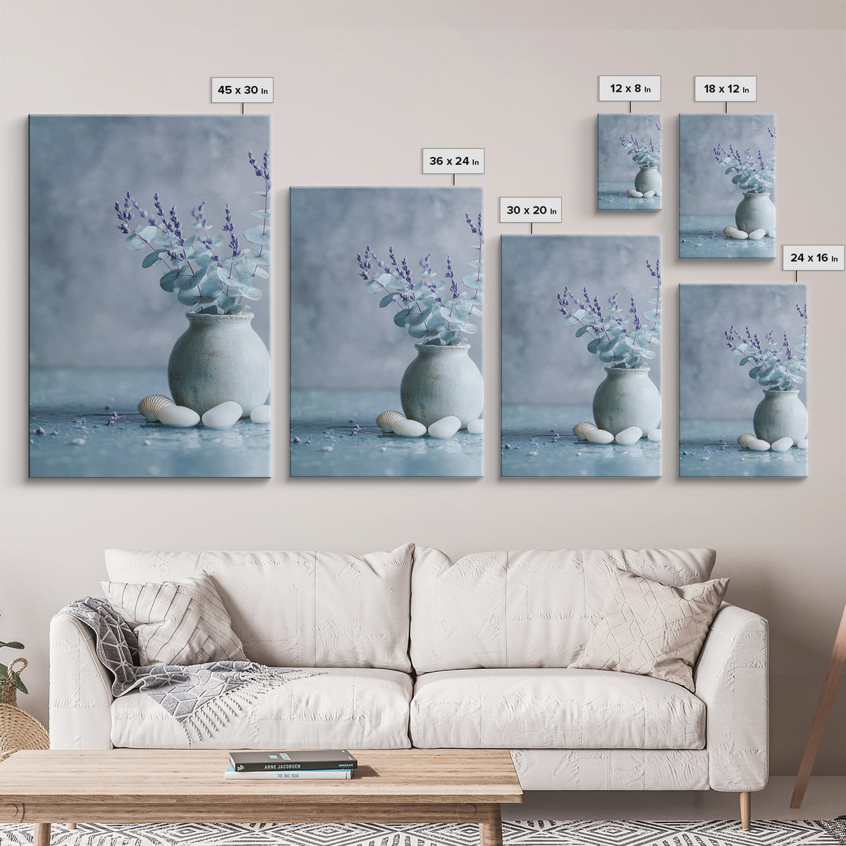 Lavender Sprigs in a Ceramic Vase Framed Canvas Print, Bathroom Art, Retro Wall Art, Bathroom Decor, Abstract Art, Spa, BAT-2x3-92