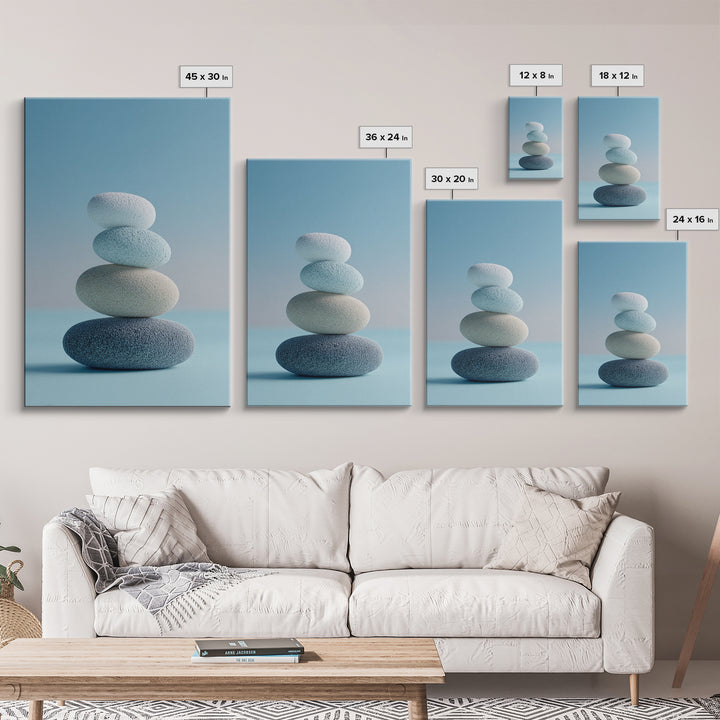 Monochrome Pebble Stack Framed Canvas Print, Bathroom Art, Digital Art, Bathroom Decor, Fine Art, Spa, Dopamine Decor, BAT-2x3-93