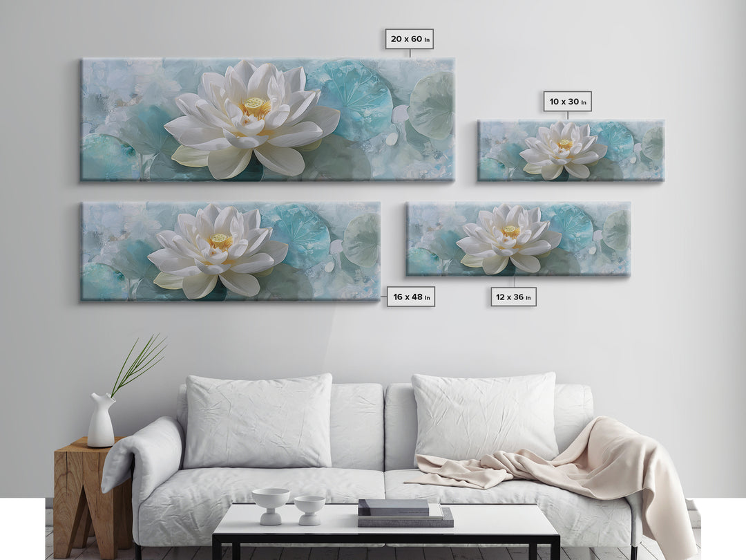 Lotus Flower Floating on Calm Water Framed Canvas Print, Bathroom Art, Modern Art, Bathroom Decor, Spa, Statement Artwork, BAT-3x1-12