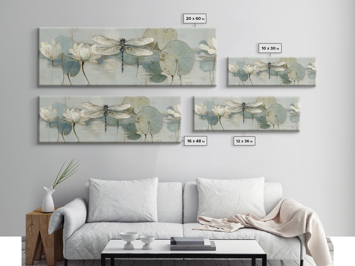 Delicate Dragonfly Above a Pond Surface Canvas Print, Bathroom Art, Unique Wall Art, Bathroom Decor, Spa, Gallery Decor, BAT-3x1-16