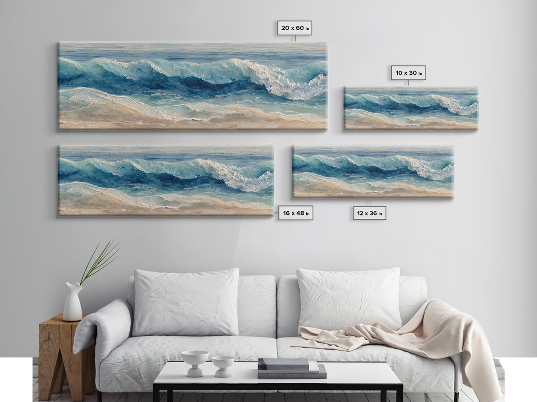 Calming Blue Ocean Wave Study Framed Canvas Print, Bathroom Art, Wall Hanging, Bathroom Decor, Fine Art, Spa, Modern Art, BAT-3x1-17