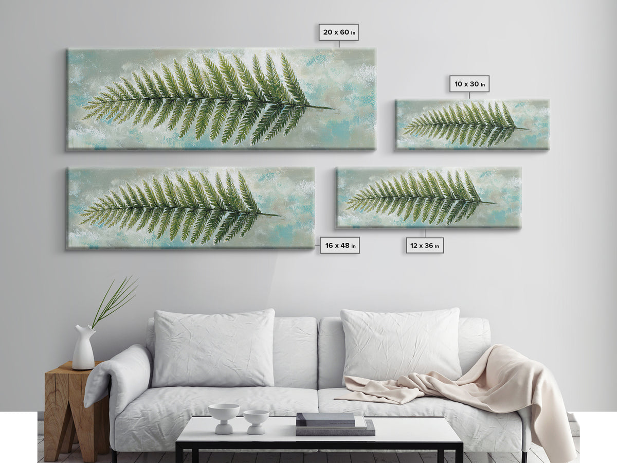 Green Fern Frond Closeup Framed Canvas Print, Bathroom Art, Wall Art, Bathroom Decor, Spa, Dog Portrait, Canvas Wall Art, BAT-3x1-2