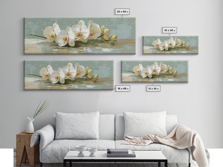 White Orchid on Warm Stone Background Canvas Print, Bathroom Art, Minimalist Wall Art, Bathroom Decor, Fine Art, Spa, BAT-3x1-20