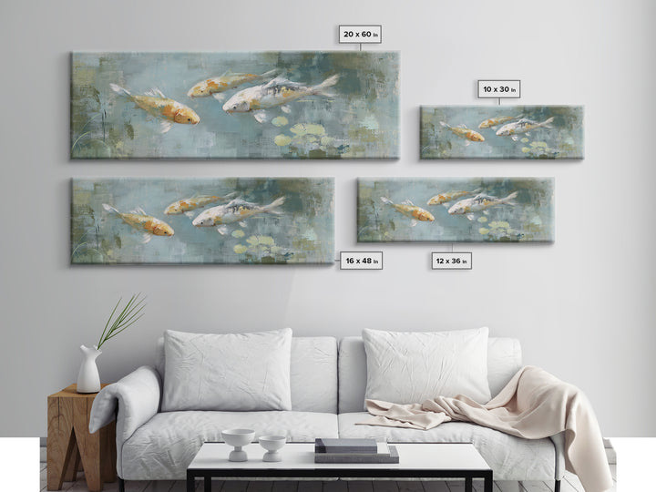 Minimal Koi Fish Swimming Through Clear Water Canvas Print, Bathroom Art, Bathroom Wallpaper, Bathroom Decor, Fine Art, Spa, BAT-3x1-24