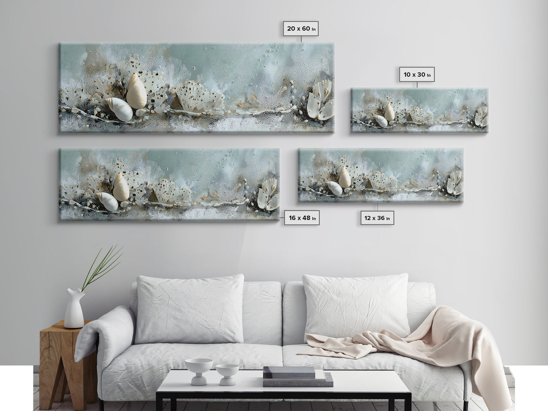 Coral and Shell Arrangement Framed Canvas Print, Bathroom Art, Modern Decor, Bathroom Decor, Fine Art, Spa, Home Decor, BAT-3x1-27