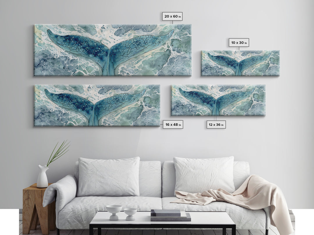 Watercolor Whale Tail Canvas Print, Bathroom Art, Fine Art Print, Bathroom Decor, Fine Art, Spa, Poster, Digital Art, BAT-3x1-31