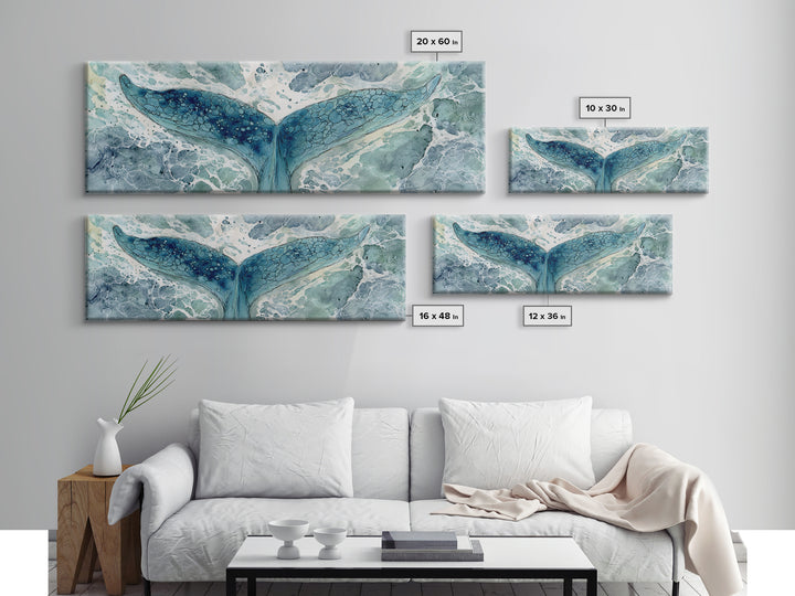 Watercolor Whale Tail Canvas Print, Bathroom Art, Fine Art Print, Bathroom Decor, Fine Art, Spa, Poster, Digital Art, BAT-3x1-31