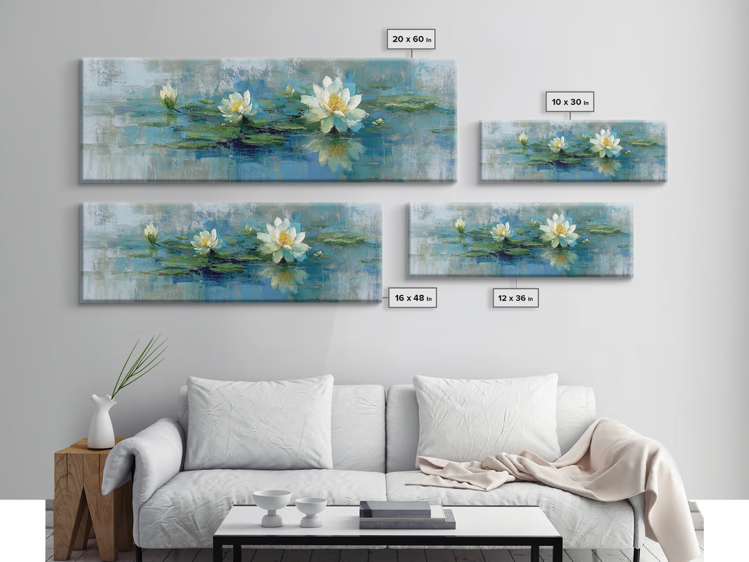 Lotus Flower Floating on Calm Water Canvas Print, Bathroom Art, Trendy Wall Art, Bathroom Decor, Fine Art, Spa, BAT-3x1-36