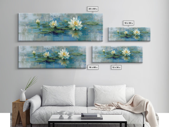 Lotus Flower Floating on Calm Water Canvas Print, Bathroom Art, Trendy Wall Art, Bathroom Decor, Fine Art, Spa, BAT-3x1-36