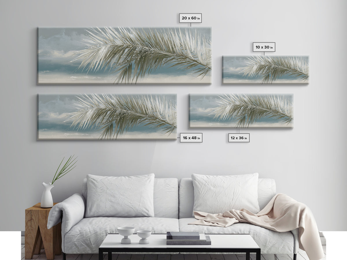 Simple Palm Frond on Off White Linen Canvas Print, Bathroom Art, Gallery Decor, Bathroom Decor, Fine Art, Spa, Minimalist Decor, BAT-3x1-39
