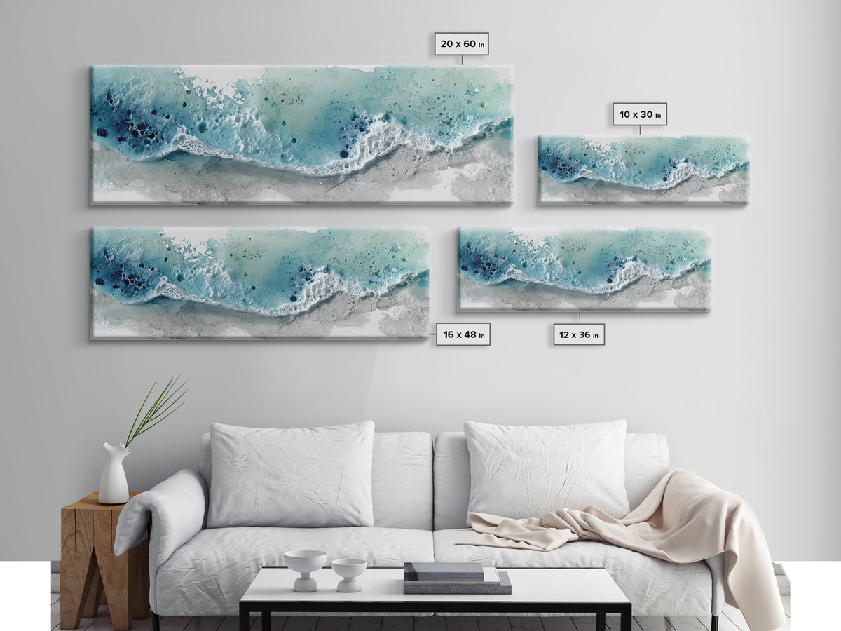 Calming Blue Ocean Wave Study Canvas Print, Bathroom Art, Bathroom Prints, Bathroom Decor, Watercolor Art, Spa, Trendy Wall Art, BAT-3x1-41