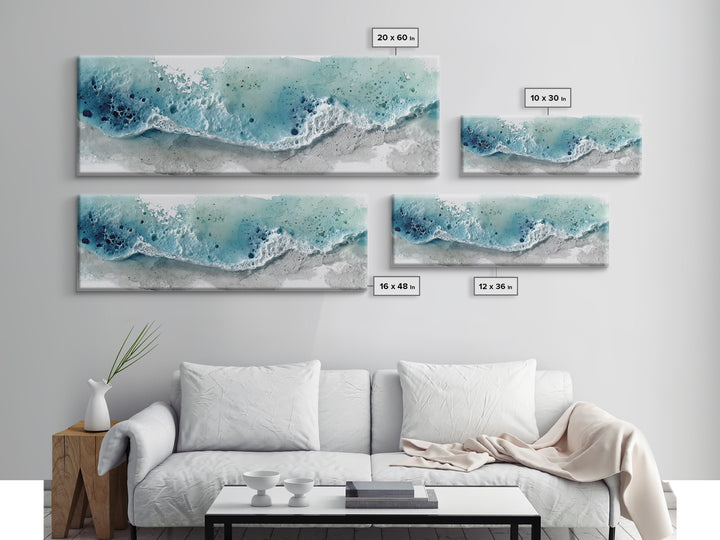 Calming Blue Ocean Wave Study Canvas Print, Bathroom Art, Bathroom Prints, Bathroom Decor, Watercolor Art, Spa, Trendy Wall Art, BAT-3x1-41