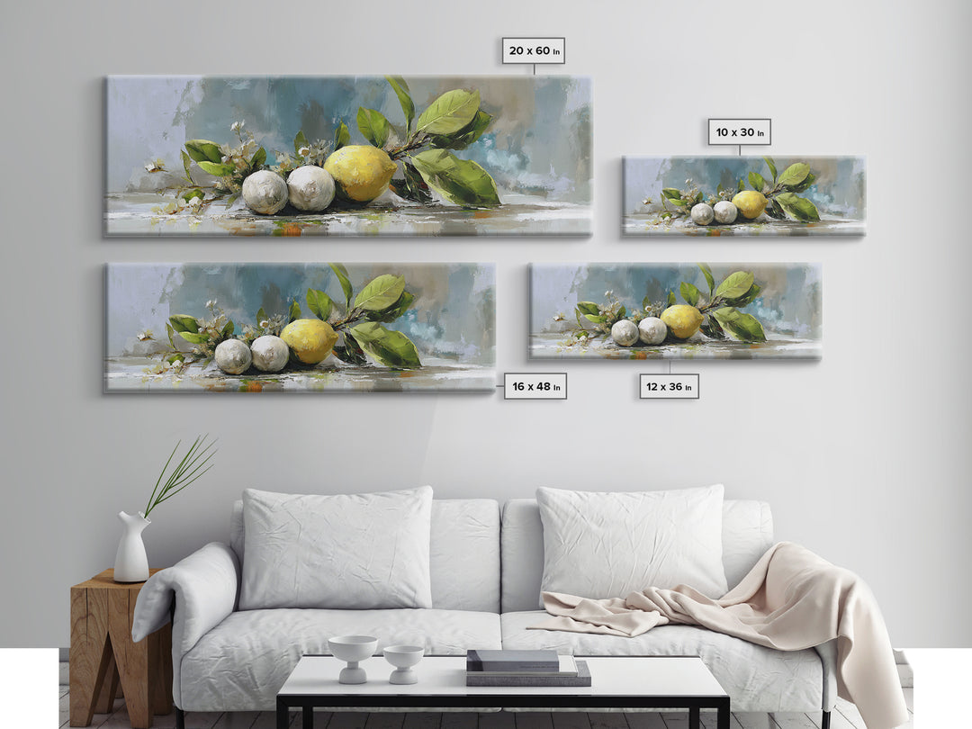 Lemon and Botanical Still Life Canvas Print, Bathroom Art, Wall Hanging, Bathroom Decor, Spa, Modern Art, Bathroom Art Decor, BAT-3x1-46