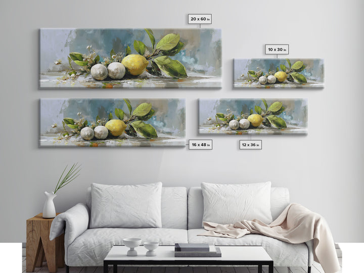 Lemon and Botanical Still Life Canvas Print, Bathroom Art, Wall Hanging, Bathroom Decor, Spa, Modern Art, Bathroom Art Decor, BAT-3x1-46