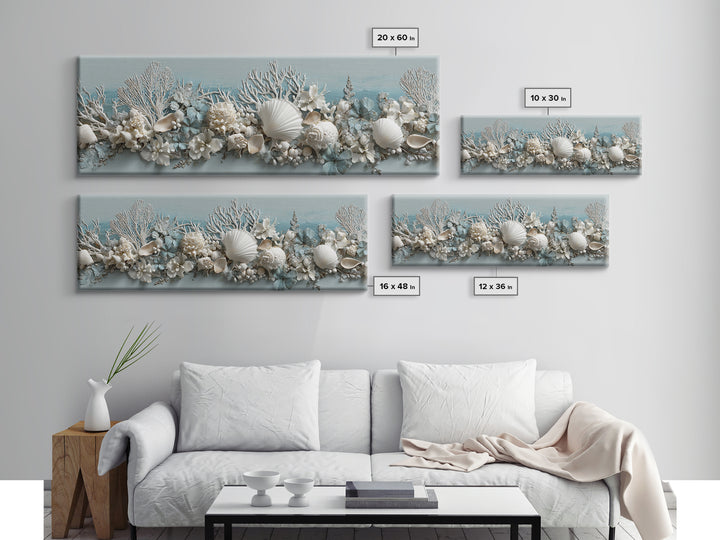 Coral and Shell Arrangement Framed Canvas Print, Bathroom Art, Wall Art, Bathroom Decor, Fine Art, Spa, Dog Portrait, BAT-3x1-51