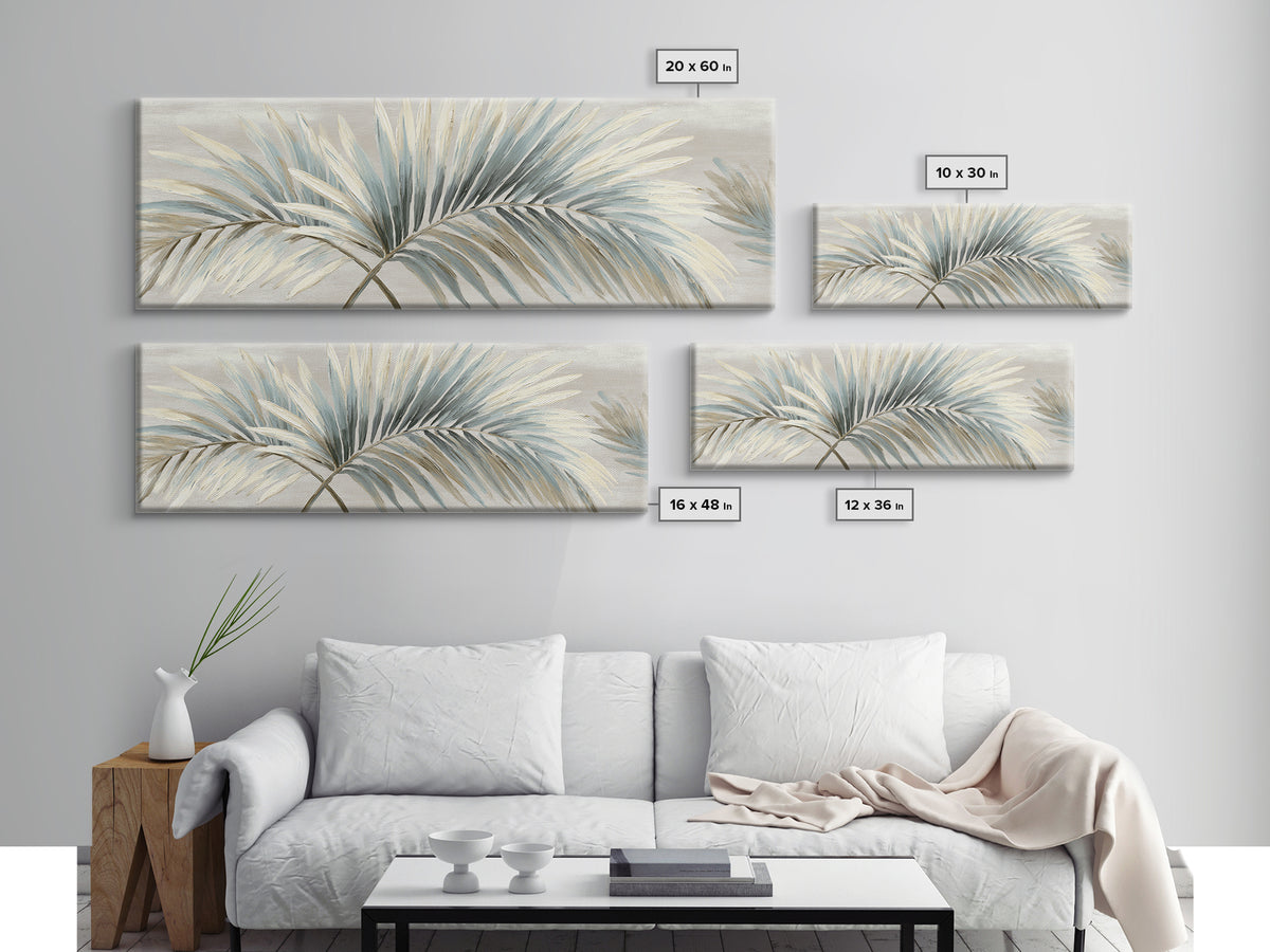 Simple Palm Frond on Off White Linen Framed Canvas Print, Bathroom Art, Boho Decor, Bathroom Decor, Abstract Art, Spa, BAT-3x1-63