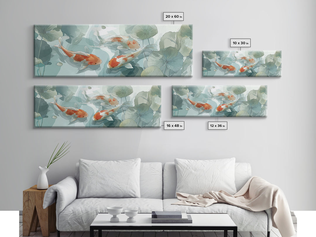 Minimal Koi Fish Swimming Through Clear Water Framed Canvas Print, Bathroom Art, Minimalist Decor, Bathroom Decor, Spa, BAT-3x1-72