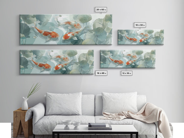 Minimal Koi Fish Swimming Through Clear Water Framed Canvas Print, Bathroom Art, Minimalist Decor, Bathroom Decor, Spa, BAT-3x1-72