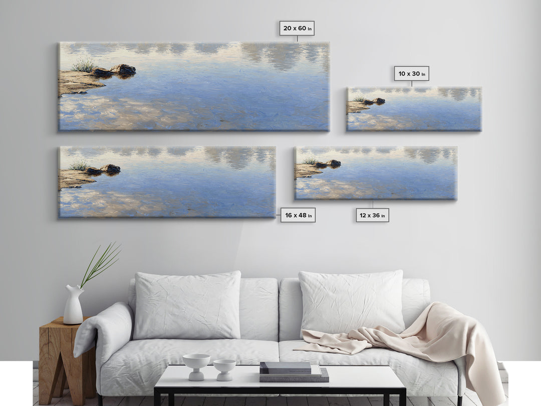 Misty Lake Scene Framed Canvas Print, Bathroom Art, Unique Wall Art, Bathroom Decor, Oil Painting, Spa, Gallery Decor, BAT-3x1-73
