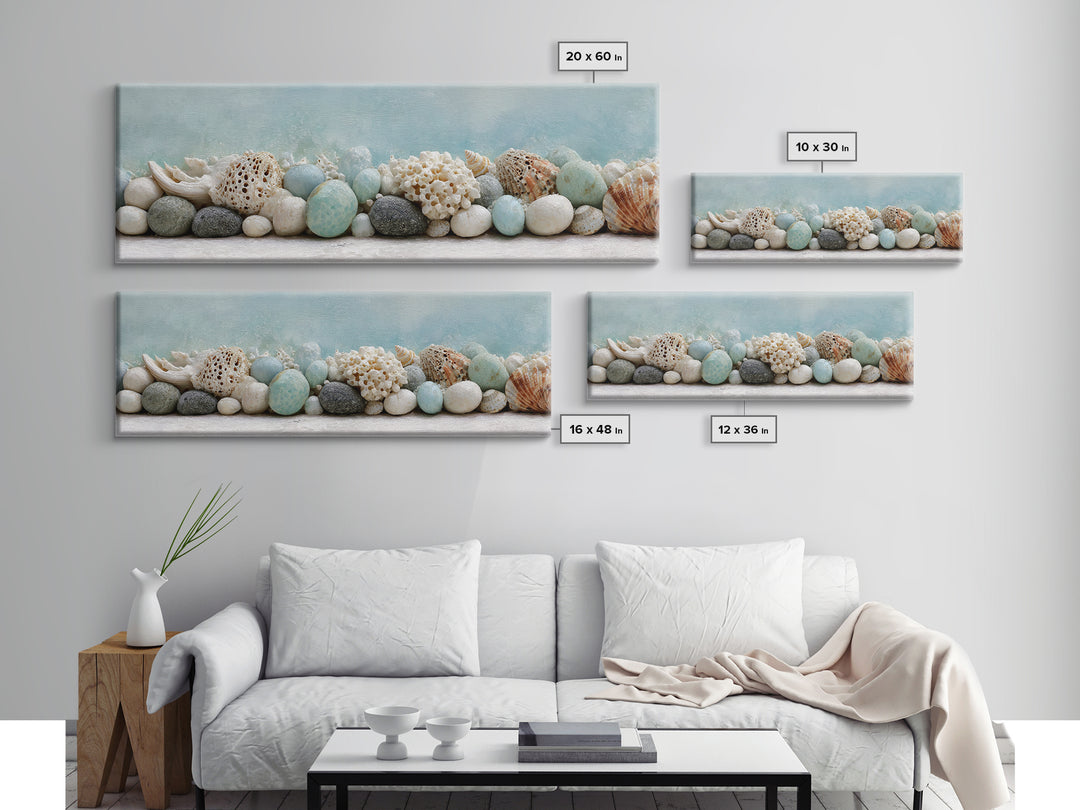 Coral and Shell Arrangement Canvas Print, Bathroom Art, Digital Wall Art, Bathroom Decor, Fine Art, Spa, Unique Wall Art, BAT-3x1-75