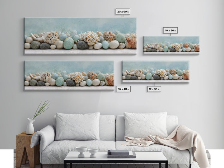 Coral and Shell Arrangement Canvas Print, Bathroom Art, Digital Wall Art, Bathroom Decor, Fine Art, Spa, Unique Wall Art, BAT-3x1-75