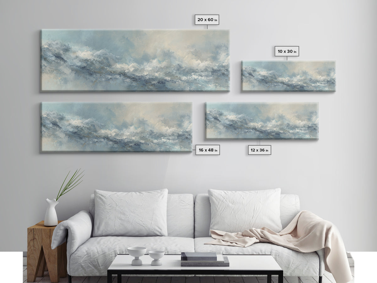 Soft Cloud and Rain Composition Canvas Print, Bathroom Art, Poster, Bathroom Decor, Fine Art, Spa, Dopamine Decor, BAT-3x1-83