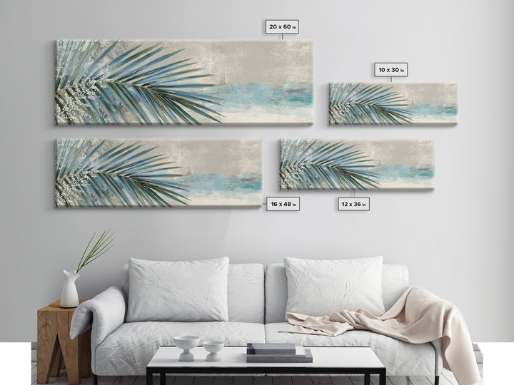 Simple Palm Frond on Off White Linen Framed Canvas Print, Bathroom Art, Digital Art, Bathroom Decor, Abstract Art, Spa, BAT-3x1-87