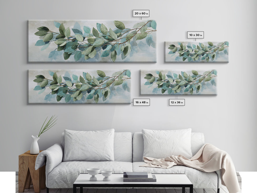 Spa Eucalyptus Branch Framed Canvas Print, Bathroom Art, Dopamine Decor, Bathroom Decor, Fine Art, Spa, Halloween Art, BAT-3x1-90