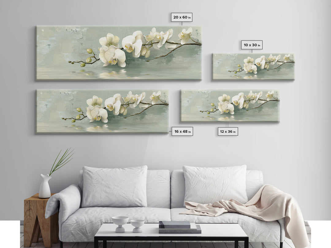 White Orchid on Warm Stone Background Canvas Print, Bathroom Art, Digital Art, Bathroom Decor, Oil Painting, Spa, BAT-3x1-92