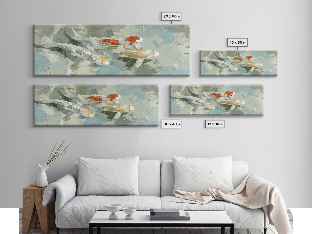Minimal Koi Fish Swimming Through Clear Water Canvas Print, Bathroom Art, Bathroom Art Decor, Bathroom Decor, Fine Art, Spa, BAT-3x1-96