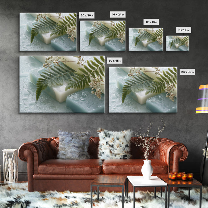 Green Fern Frond Closeup Framed Canvas Print, Bathroom Art, Home Decor, Bathroom Decor, Fine Art, Spa, Canvas Wall Art, BAT-3x2-14