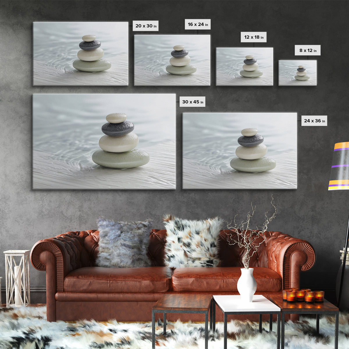 Monochrome Pebble Stack Canvas Print, Bathroom Art, Bathroom Wall Art, Bathroom Decor, Fine Art, Spa, Retro Wall Art, BAT-3x2-17