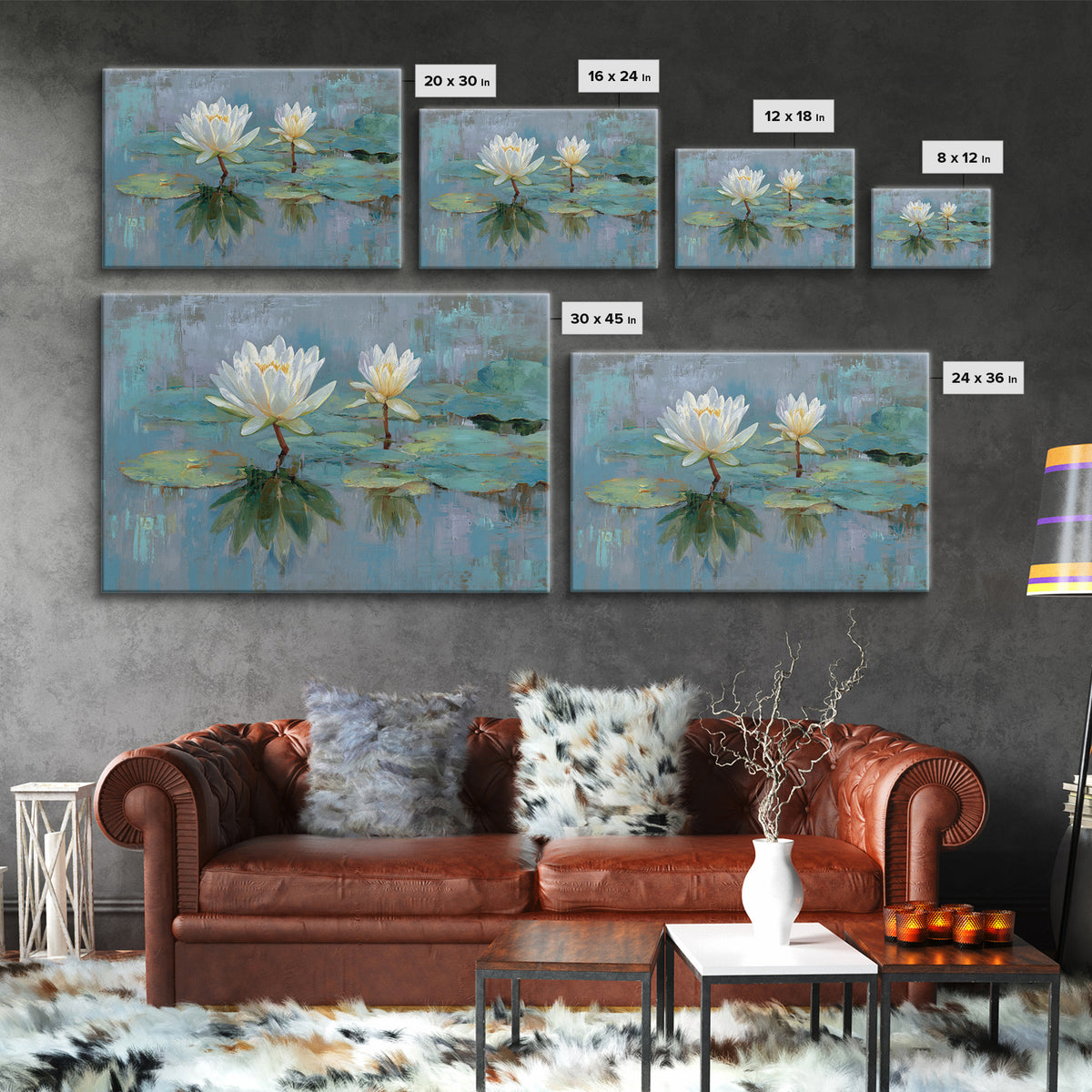 Lotus Flower Floating on Calm Water Framed Canvas Print, Bathroom Art, Digital Wall Art, Bathroom Decor, Fine Art, Spa, BAT-3x2-24