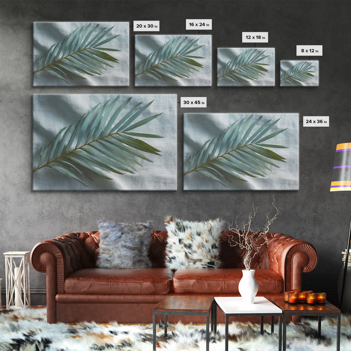 Simple Palm Frond on Off White Linen Canvas Print, Bathroom Art, Poster, Bathroom Decor, Abstract Art, Spa, Digital Print, BAT-3x2-3