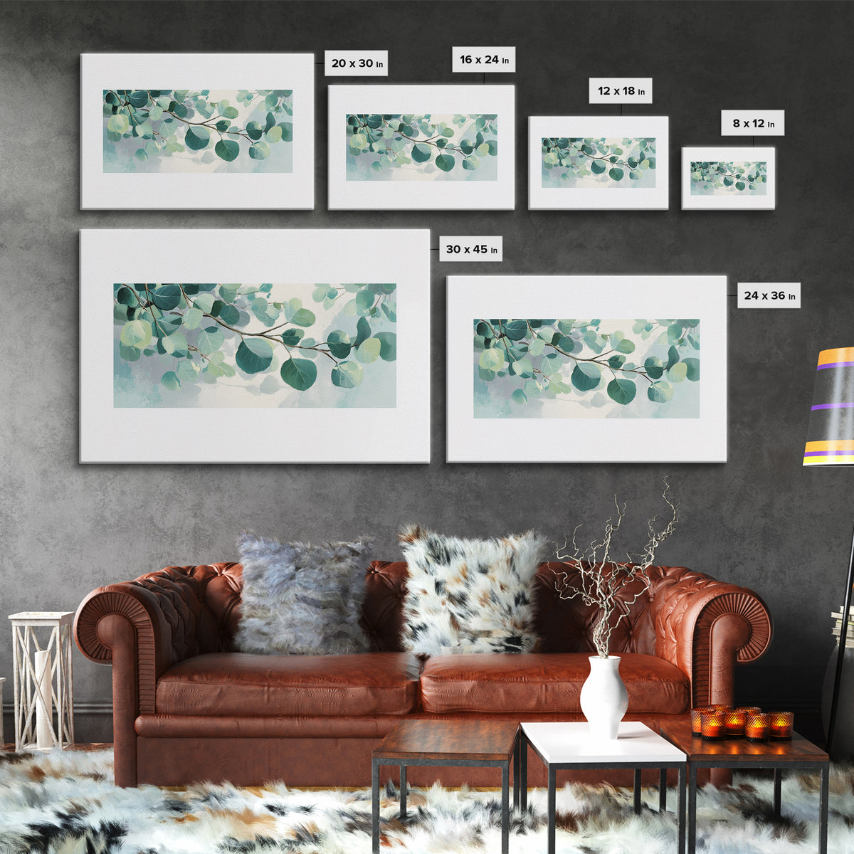 Spa Eucalyptus Branch Canvas Print, Bathroom Art, Wall Hanging, Bathroom Decor, Oil Painting, Spa, Modern Art, BAT-3x2-30
