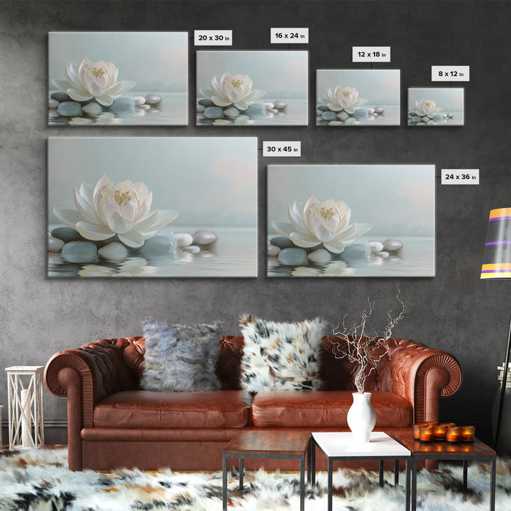 Lotus Flower Floating on Calm Water Canvas Print, Bathroom Art, Framed Wall Art, Bathroom Decor, Spa, Bathroom Art Decor, BAT-3x2-48