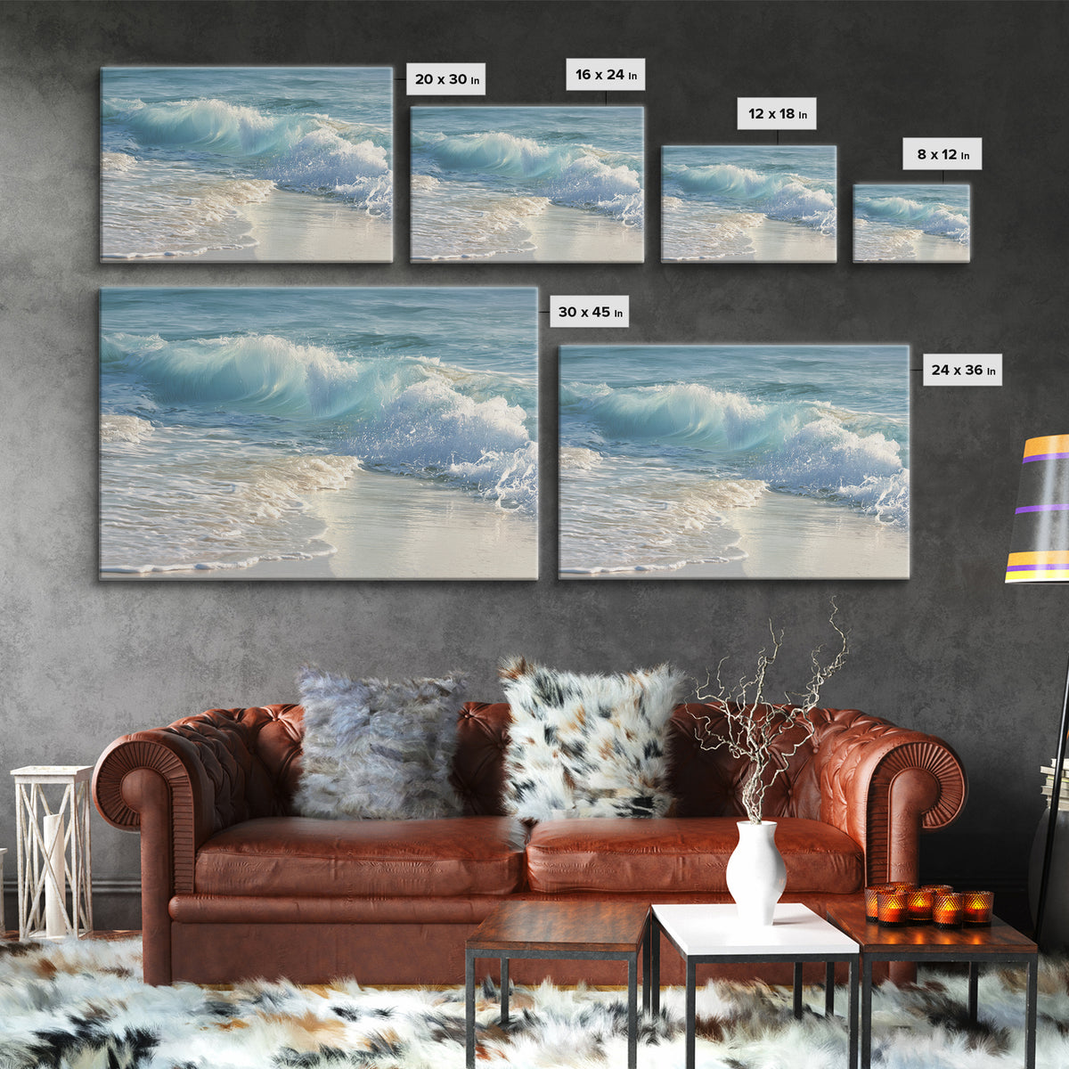 Calming Blue Ocean Wave Study Framed Canvas Print, Bathroom Art, Framed Wall Art, Bathroom Decor, Oil Painting, Spa, BAT-3x2-5