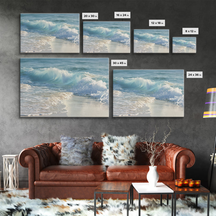 Calming Blue Ocean Wave Study Framed Canvas Print, Bathroom Art, Framed Wall Art, Bathroom Decor, Oil Painting, Spa, BAT-3x2-5