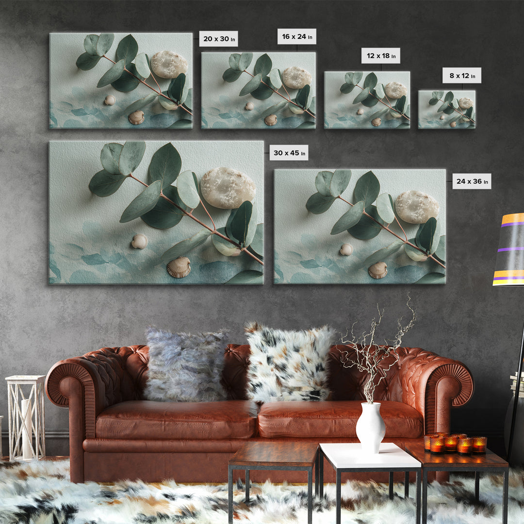 Spa Eucalyptus Branch Canvas Print, Bathroom Art, Wall Hanging, Bathroom Decor, Oil Painting, Spa, Modern Art, BAT-3x2-54